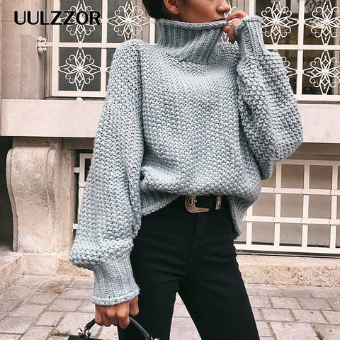 UULZZOR Turtleneck Winter 2019 Knitted Sweater Women Pullovers Casual Orange Sweaters Loose Female Jumpers