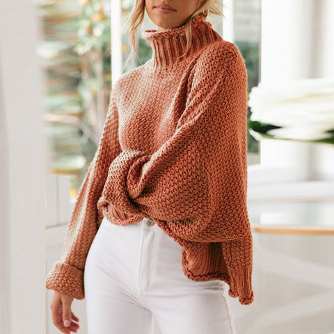 UULZZOR Turtleneck Winter 2019 Knitted Sweater Women Pullovers Casual Orange Sweaters Loose Female Jumpers