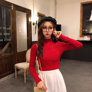 2019 Autumn Winter Women Knitted Turtleneck Sweater Casual Soft Polo-neck Jumper Fashion Slim Femme Elasticity Pullovers