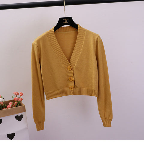 Women's Cropped Cardigan Sweaters Female Black White Short Sweater V Neck Single Breasted Sweater Woman Knitted Cardigan GD153