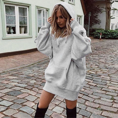 New Women Hoodie Dress Autumn Winter Hoodies Long Sleeve Pockets Pullovers Female Casual warm T-shirt Dress Sweatshirt