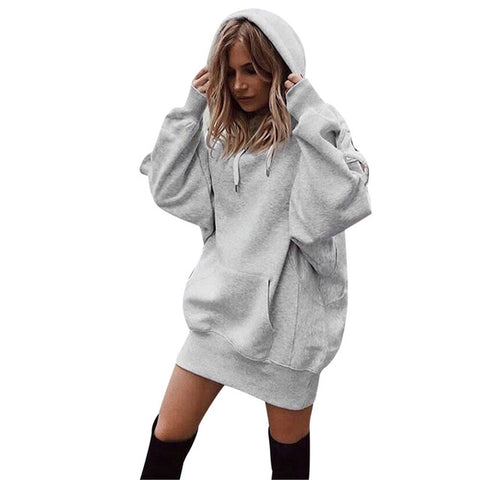 New Women Hoodie Dress Autumn Winter Hoodies Long Sleeve Pockets Pullovers Female Casual warm T-shirt Dress Sweatshirt