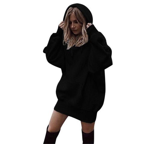 New Women Hoodie Dress Autumn Winter Hoodies Long Sleeve Pockets Pullovers Female Casual warm T-shirt Dress Sweatshirt