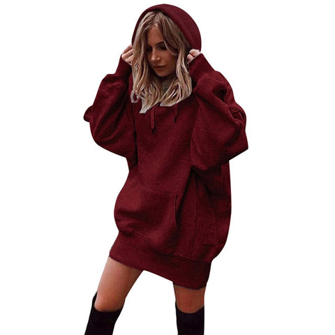 New Women Hoodie Dress Autumn Winter Hoodies Long Sleeve Pockets Pullovers Female Casual warm T-shirt Dress Sweatshirt