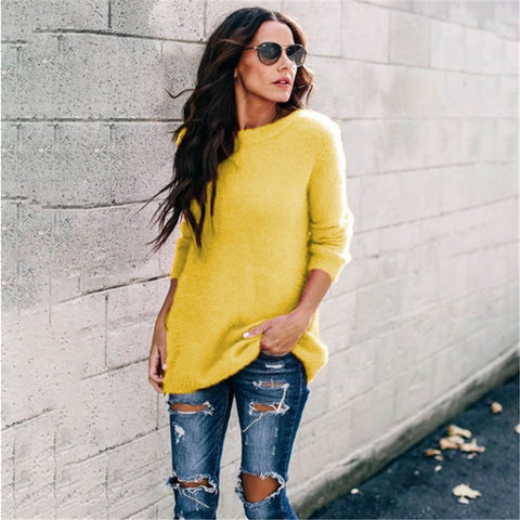Vintage Yellow Sweater Women Pullover Pull Femme Cashmere Winter Warm Female Loose Long Sleeve Fashion Casual Women's Clothing