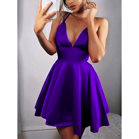 Formal Dress Women Sexy V-neck Spaghetti Strap Woman Party Night Dresses Elegant Ladies A-line Evening Short Mini Dress robe D30