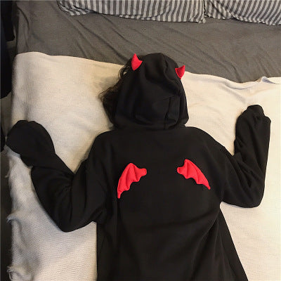 Spring Autumn Women Sweatshirts High Street Harajuku Cute Hoodies Punk Gothic Devil Horn Chic Hooded Pullover Loose Sweat CA6865