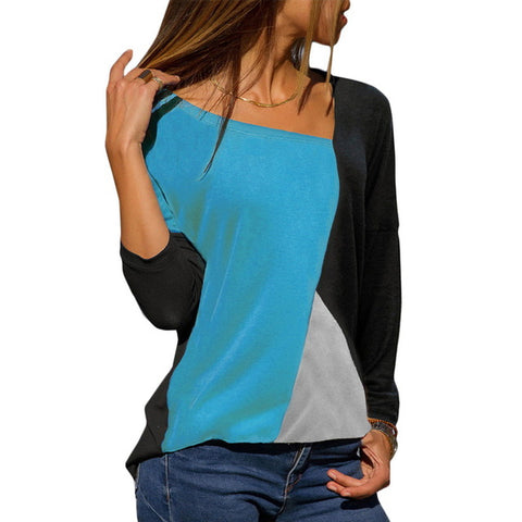 MJARTORIA 2020 Women Sweater Pullover Patchwork Long Sleeve Shirt Women Casual  Top Tee Shirt Sexy V-Neck Female Shirt Blusa