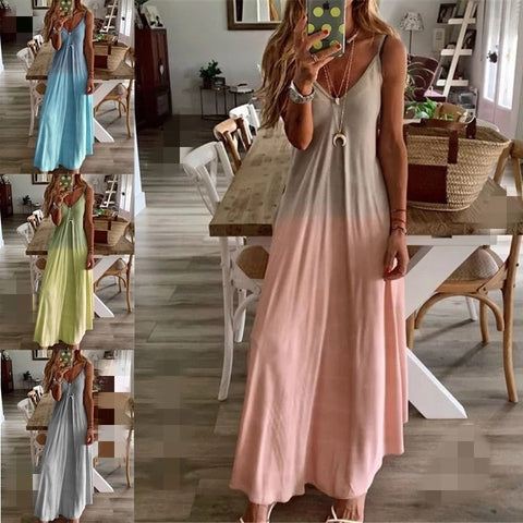 Women Summer V Neck Print Long Dress Sexy Spaghetti Strap Loose Party Dress Plus Size Boho Beach Casual Dresses Plus Size 5XL