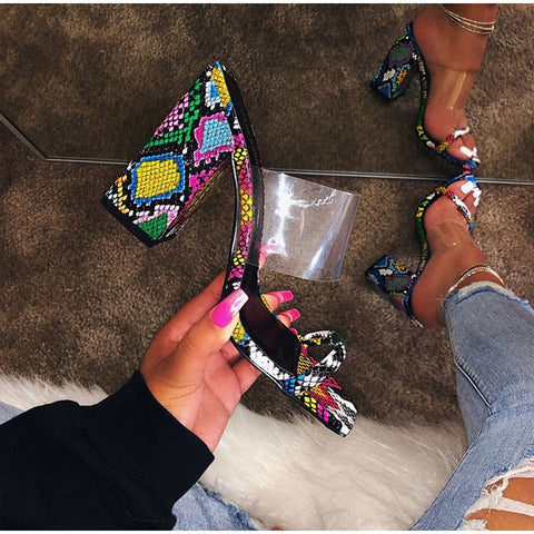 Women Transparent Sandals Ladies High Heel Slippers Candy Color Open Toes Thick Heel Fashion Female Slides Summer Shoes