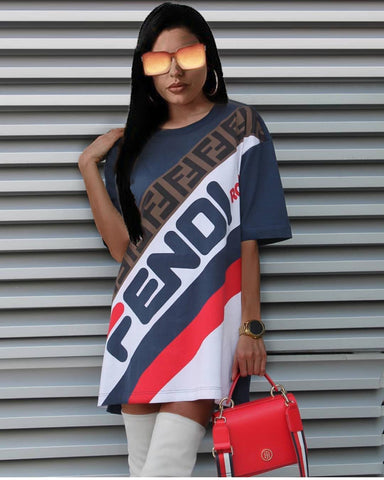 1050 Hot Selling AliExpress Europe And America WOMEN'S Dress Printed Lettered T-shirt Dress