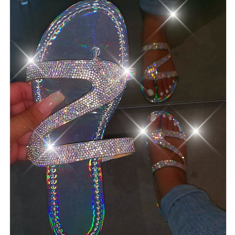 Women Summer Flat Bling Slippers Transparent Soft Jelly Shoes Female Flip Flops Sandals Outdoor Beach Ladies Slides Plus Size