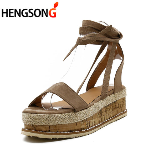 Summer White Wedge Espadrilles Women Sandals Open Toe Gladiator Sandals Women Casual Lace Up Women Platform Sandals