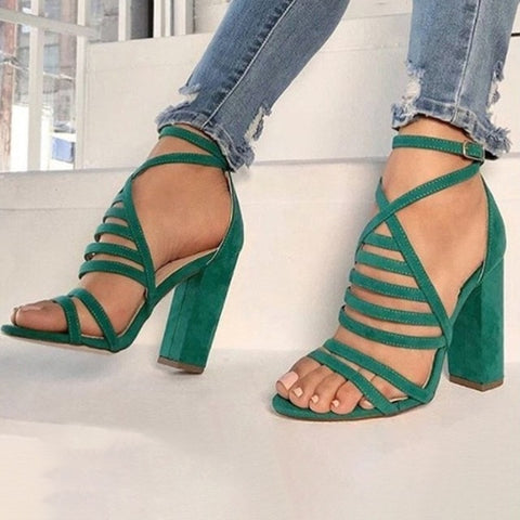 Women Sexy Sandals Lady High Heels Design Women's Cross Strap Bandage Shoes Lady Party Female Ankle Strap Flock 2020 Summer