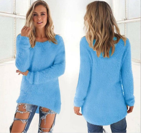 Jocoo Jolee Women Long Sweater Female Autumn Winter Long Sleeve Soft Mohair Knitted Sweater Casual Pullover Loose Tops Plus Size